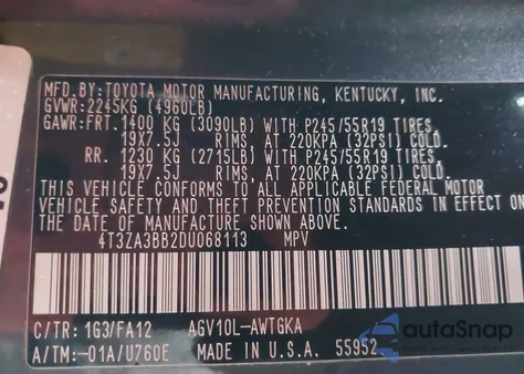 2013 Toyota Venza Le/Xle from USA, damaged, VIN 4T3ZA3BB2DU068113